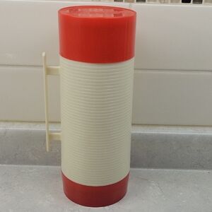 Vibrant Red and White Insulated thermos vintage